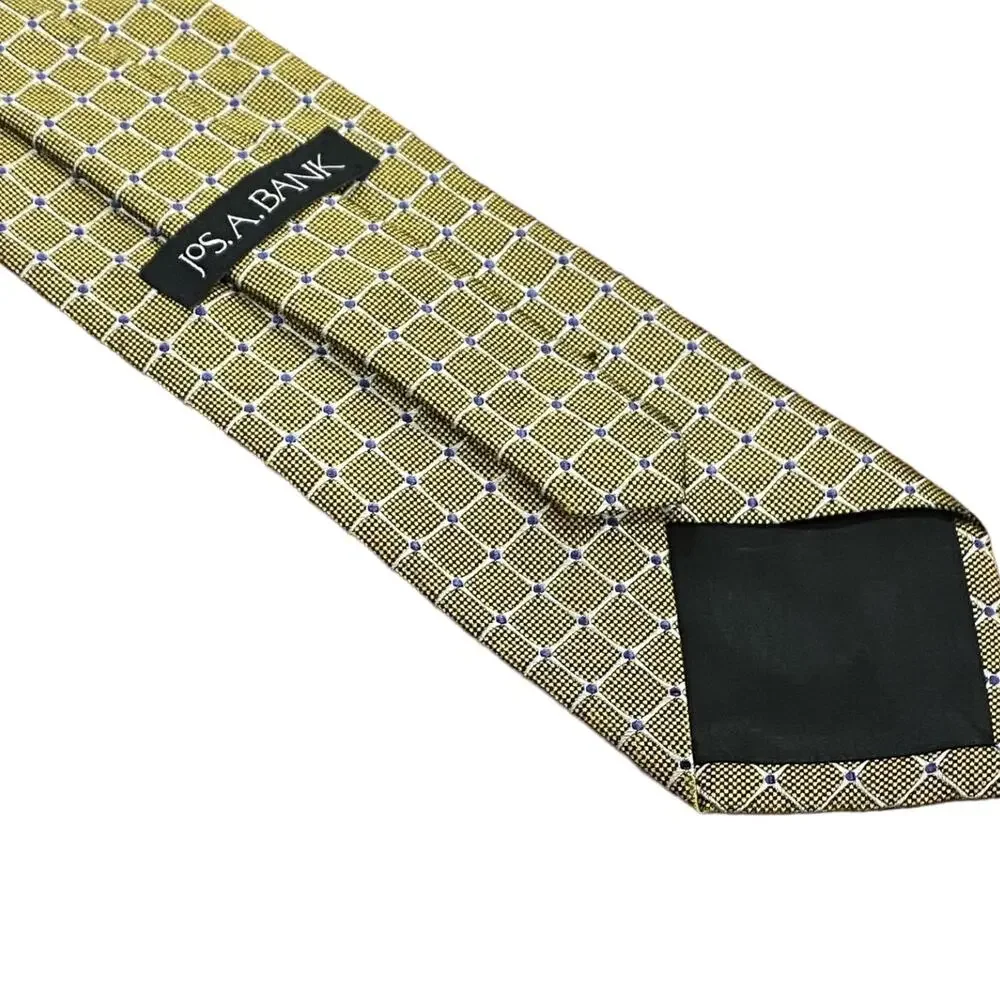 Joseph A. Bank Gold Tie with Blue Geometric Pattern